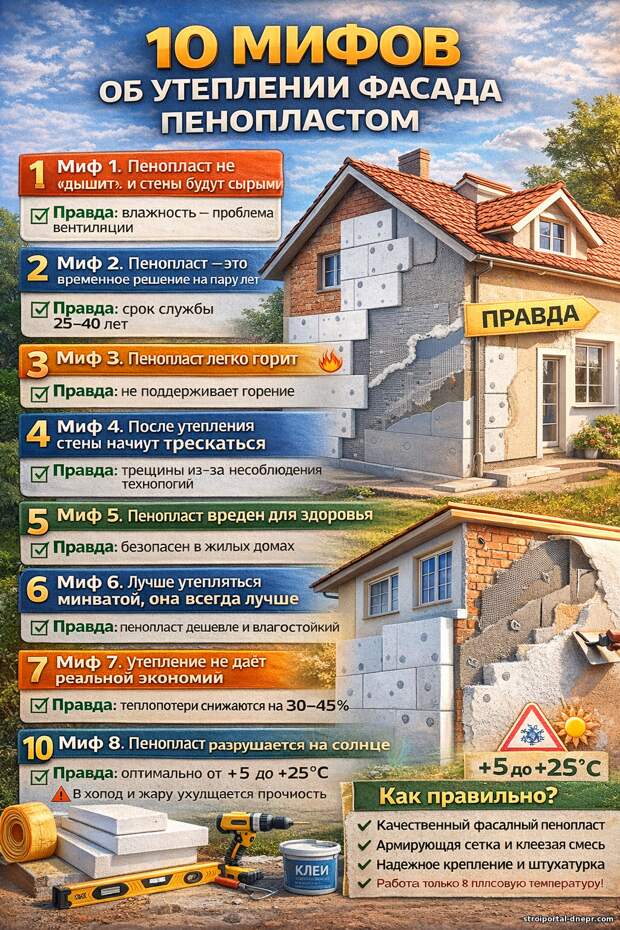 10 мифов об утеплении фасада пенопластом: что правда, а что выдумки