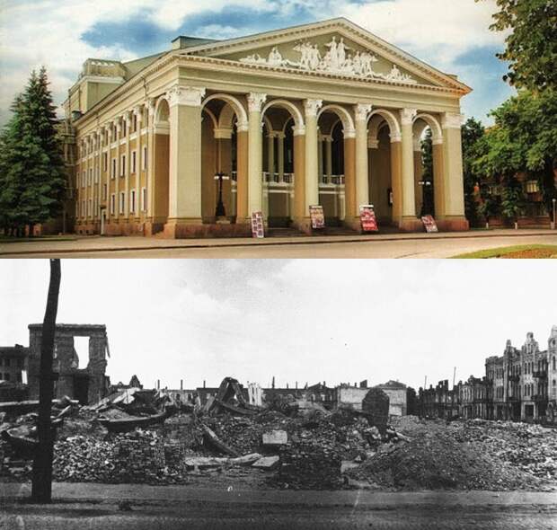 Полтава после освобождения. Руины типографии (самый центр города; ныне на этом месте стоит областной музыкально-драматический театр им. Н.В. Гоголя)