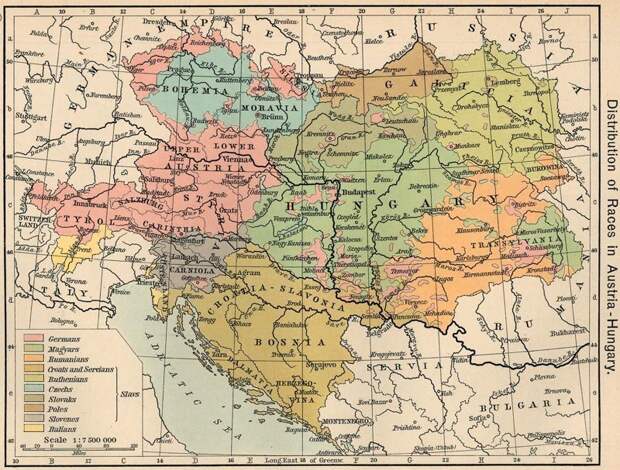 Карта Австро-Венгрии, 1913 год Талергоф и Терезин, история, концлагеря, русины, украинцы, факты