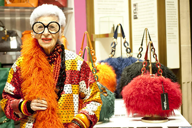 Iris Apfel shows her handbag collection, Extinction, at Henri Bendel on 5th Avenue and 55th Street in Manhattan on Friday, October 12, 2012.