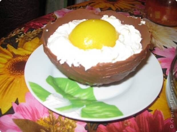 Вот такое шоколадное яйцо попробовала сделать. Очень вкусный десерт. Рецепт взяла здесь - http://forum.say7.info/topic12552.html фото 1