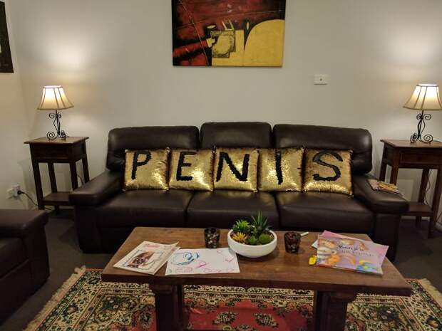 My Wife Bought New Couch Pillows You Can Draw On. Immature Me Couldn't Resist