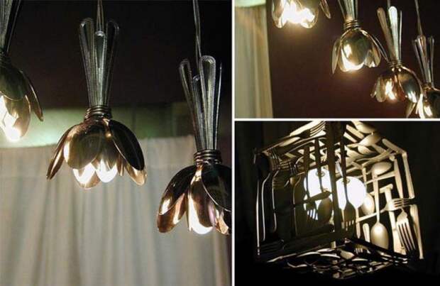 14.) Find cheap sliverware at the thrift shop? Make these cool lamps.