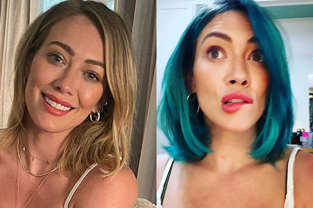 Цвет настроения синий: Хилари Дафф покрасила волосы в яркий оттенок