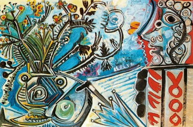 Пабло Пикассо. Цветы и человек с зонтом. 1968 год