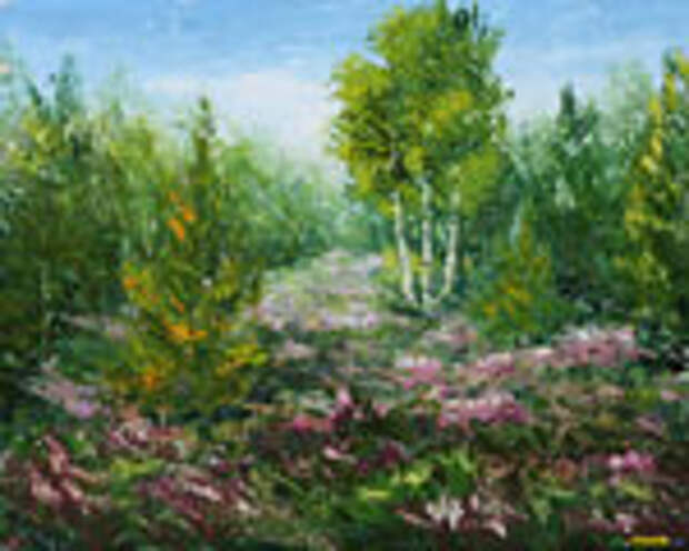 Живопись мастихином: Цветы на поляне в лесу. Rybakow.com - картины мастихином.