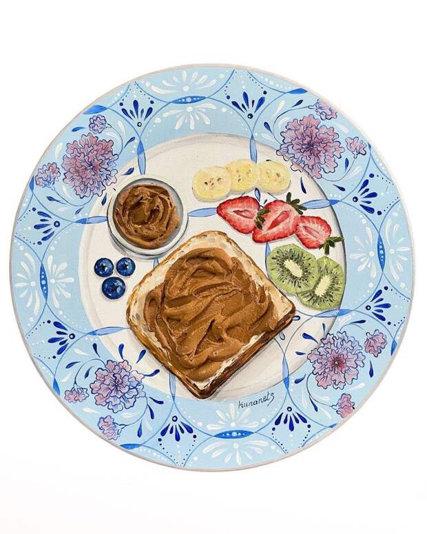 Картины с едой на винтажных тарелках от Кристины Кунанец