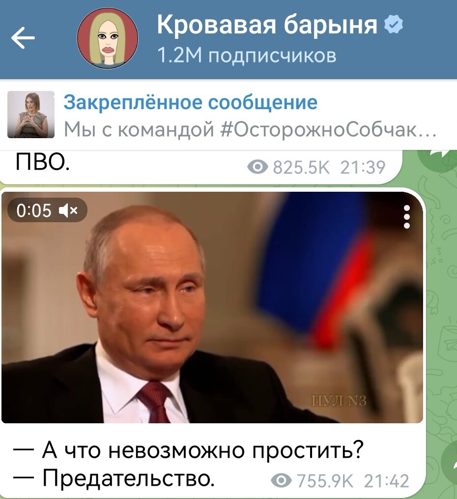 Скриншот видео тг-канала Кровавая барыня