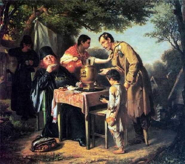 Чаепитие в Мытищах, близ Москвы. Автор: Перов В.Г. 300 лет русскому самовару: Как появилось в России это мудреное приспособление