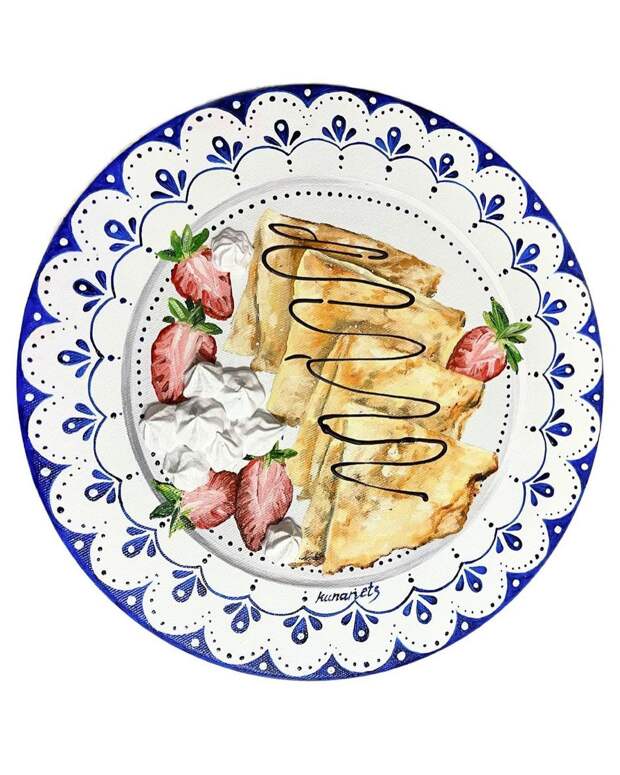 Картины с едой на винтажных тарелках от Кристины Кунанец