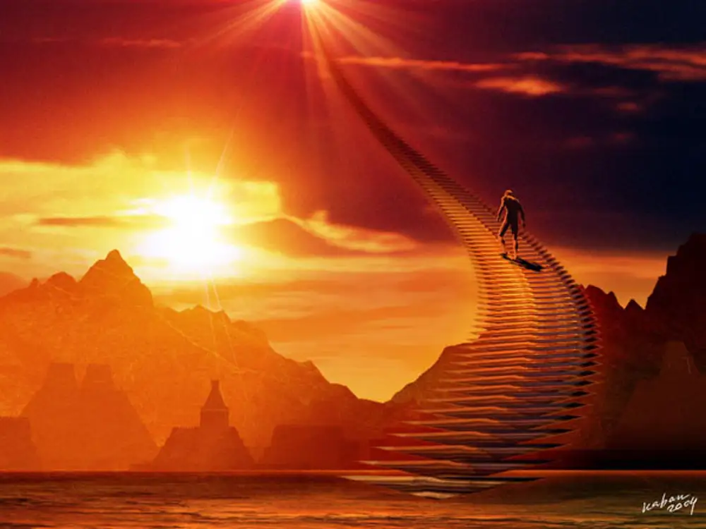 Стремление к жизни. Лестница к солнцу. В пути. Человек идущий к солнцу.
