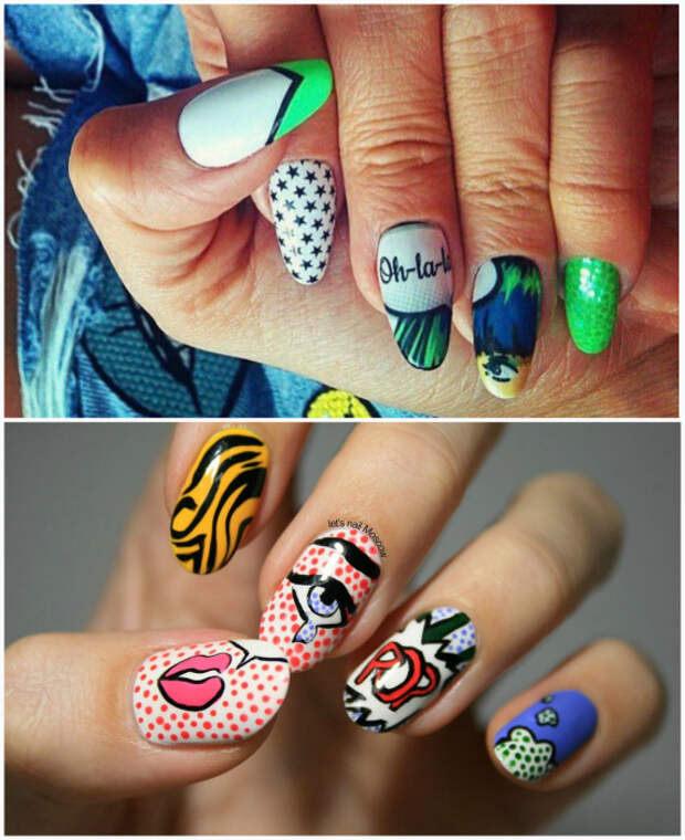 Рисунки в стиле поп-арт. | Фото: Маникюр и дизайн ногтей Beauty-Hands.ru.