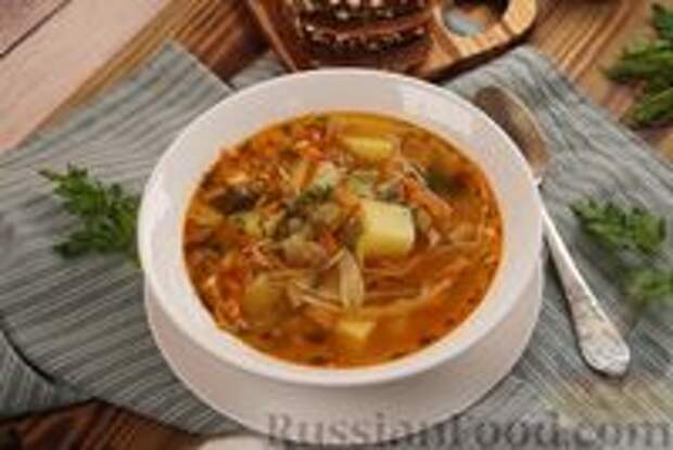 Фото к рецепту: Рассольник с курицей, капустой и рисом
