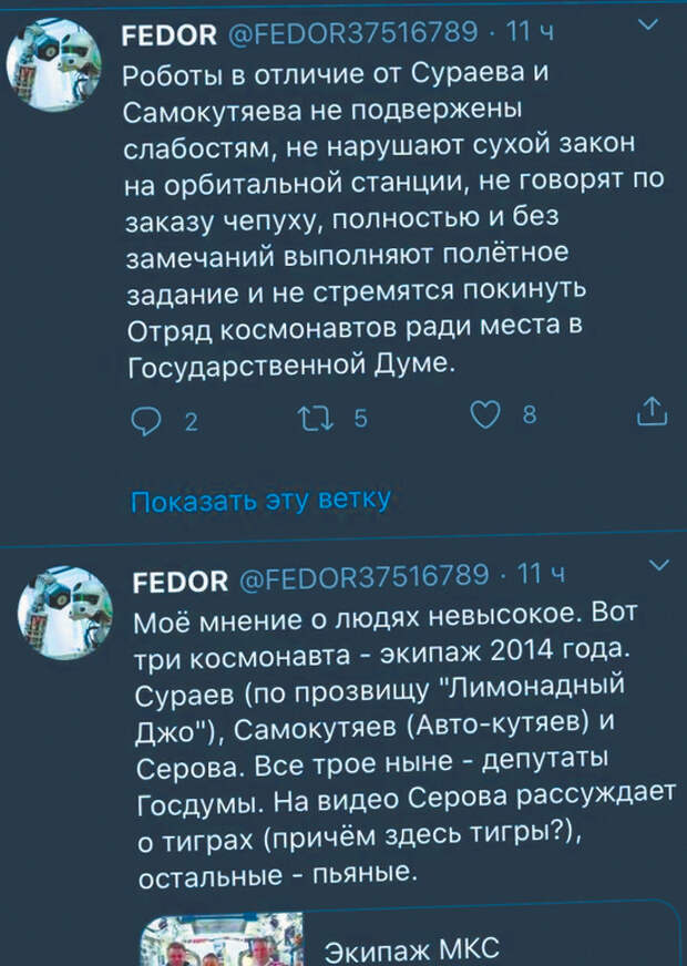 Космонавт раскрыл разговор с Рогозиным после скандала с роботом Федором