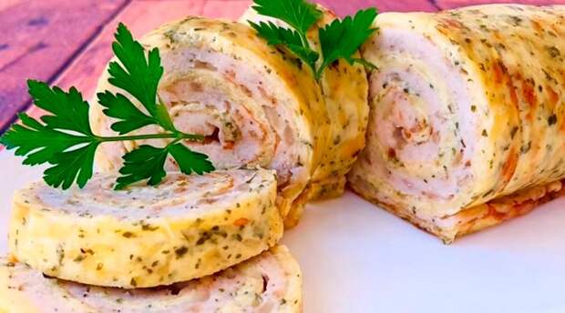 Рулет с КУРИЦЕЙ и СЫРОМ — вкусный и красивый