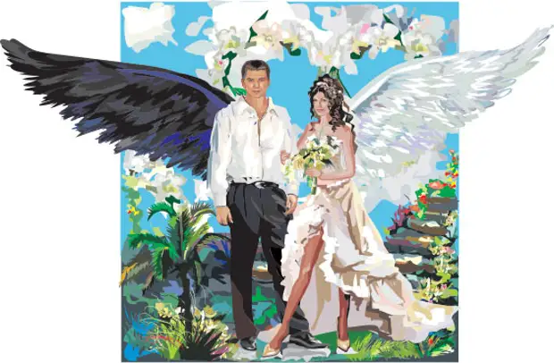 Покровитель для ангела читать невеста. Картина для новобрачных с ангелами. Свадебный пейзаж. Ангелы на свадьбу. Картина на свадьбу с ангелочками.