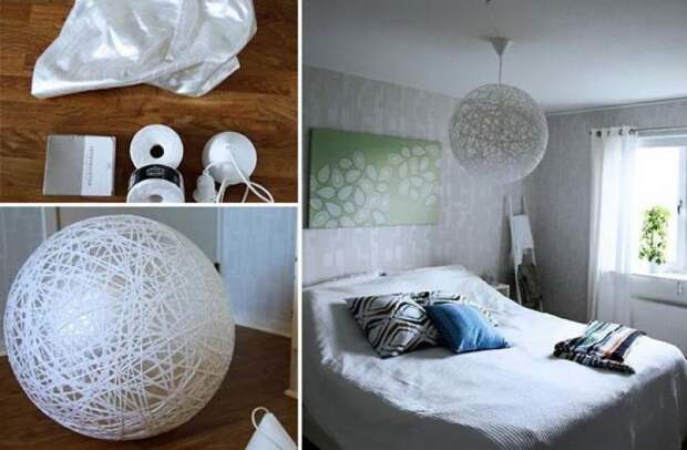 17.) A workout ball can help you make this awesome yarn lamp shade.