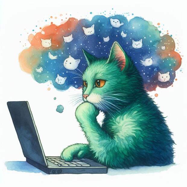 Зелёная кошка за ноутбуком.jpg Зелёная кошка за ноутбуком.jpg