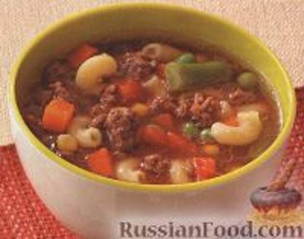 Фото к рецепту: Овощной суп с фаршем и макаронами