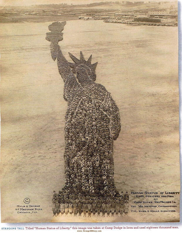 INCREDIBLE PICTURE TAKEN IN 1918 - STATUE OF LIBERTY  CREATED BY 18,000 SOLDIERS ! 