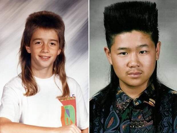 Коллаж из двух фото с нелепыми детскими причёсками