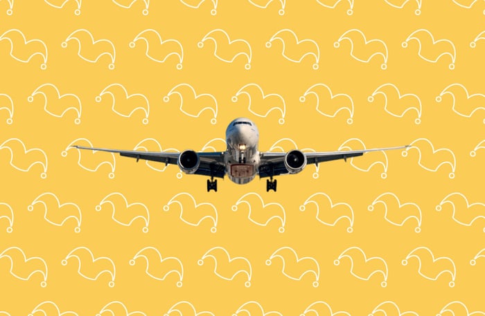A plane flight straight at the viewer