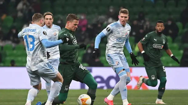 «Краснодар» и загребское «Динамо» забили по одному мячу в первом тайме матча плей-офф ЛЕ