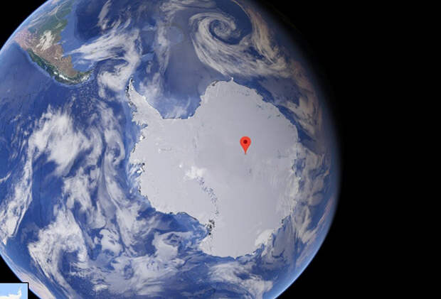 Южный полюс недоступности находится в стороне от географического Южного Полюса.