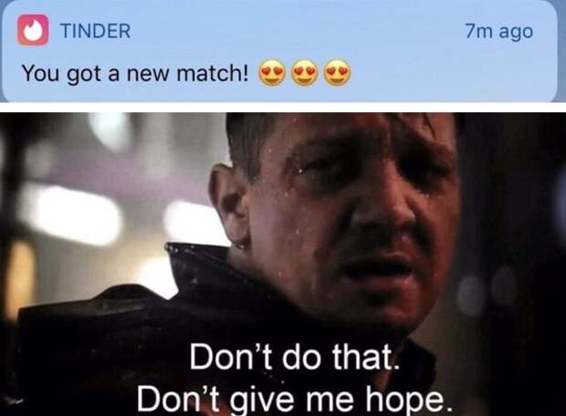 Don't give me hope meme Hawkeye from Endgame 