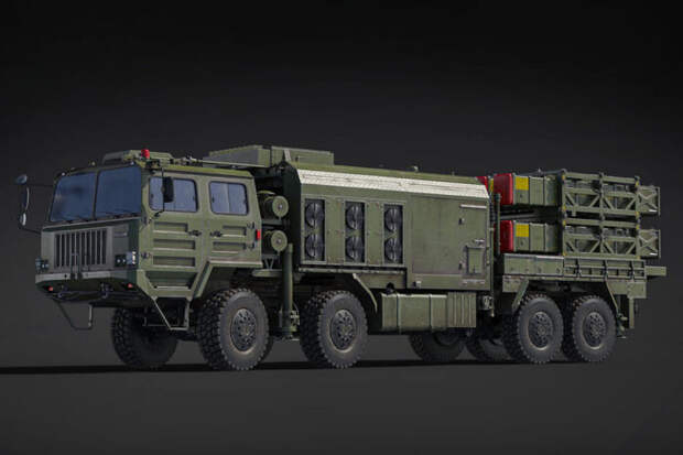 Транспортно-пусковые контейнеры в походном положении (перевод батареи из походного положения в боевое занимает 5 мин.)