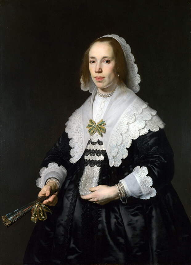 Bartholomeus van der Helst - Portrait of a Lady in Black Satin with a Fan. Национальная галерея, Часть 1