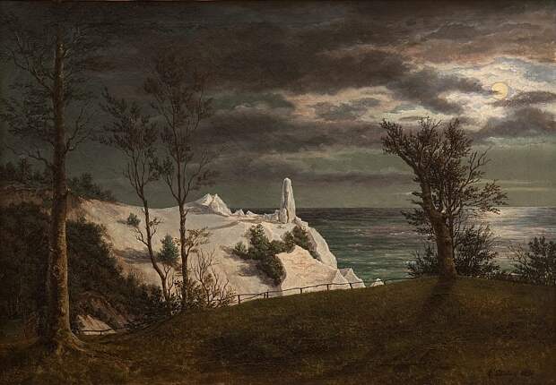 Frederik Sodring (1809-62) - The Summer Spire on the Cliffs of the Island Mon. Moonlight. (1831), Автор: Датская национальная галерея, Копенгаген (SMK) (Копенгаген (СМК) Датская национальная галерея)Датская национальная галерея, Копенгаген (SMK) (Живопись на Gallerix.ru)
