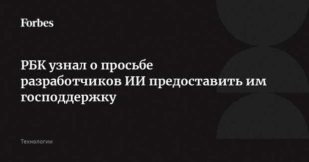 РБК узнал о просьбе разработчиков ИИ предоставить им господдержку
