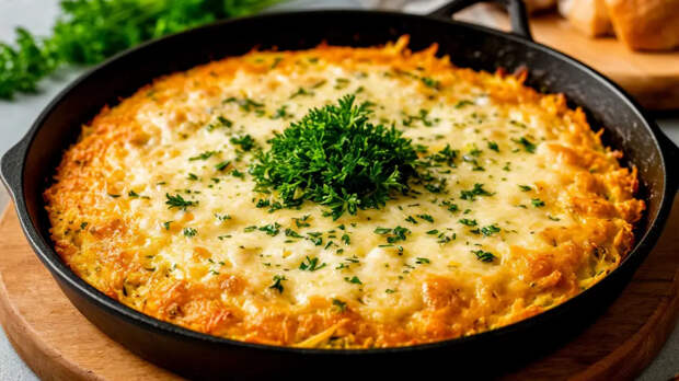 Хрустящий драник-гигант с сыром и зеленью: сытный завтрак для всей семьи за 20 минут