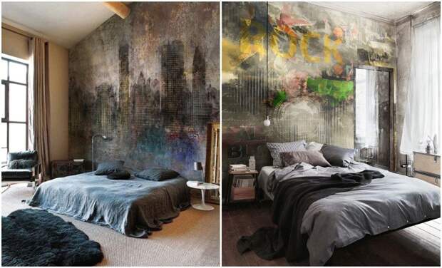 Изголовье кровати с успехом заменяет граффити на стене