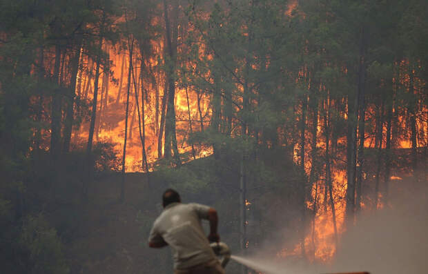 Пожарные борются с лесным пожаром, Анталия, Турция