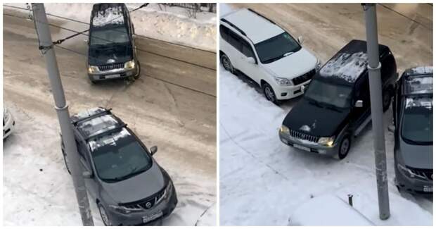 Автохам из Новосибирска отбуксировал чужое авто, чтобы припарковаться на под окнами дома