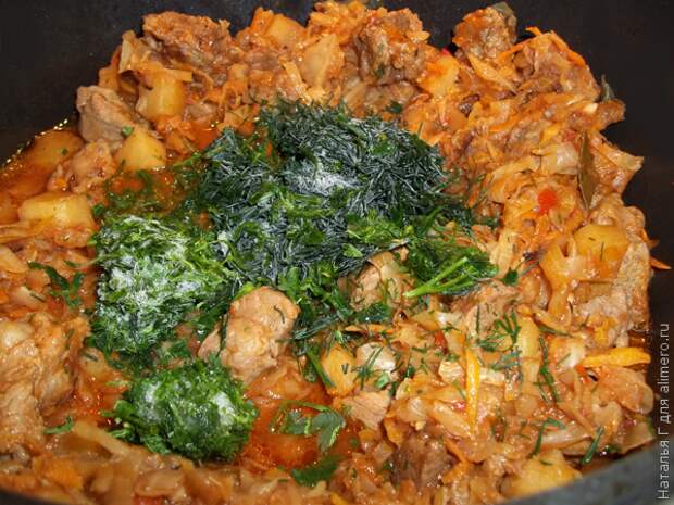 Рагу из мяса с овощами и зеленью