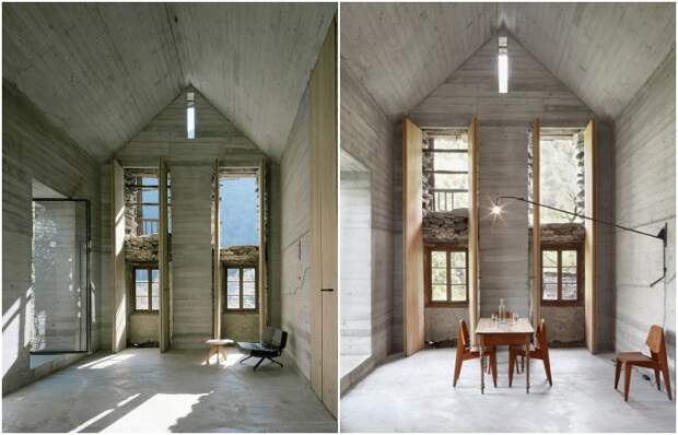 Высота помещения и вертикальные окна сделали пространство в гостиной более светлым и объемным (Casa d'Estate, Швейцария).