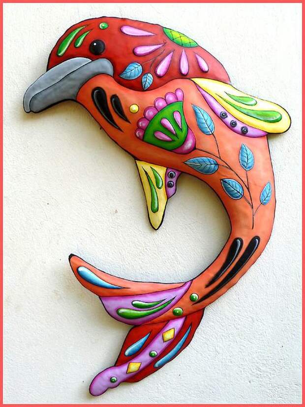 Painted Metal Dolphin Wall Hanging, Metal Decor, Whimsical Art, Nautical Art, Funky Art, Metal Wall Art, Nautical Decor - J-458-OR by TropicAccents on Etsy