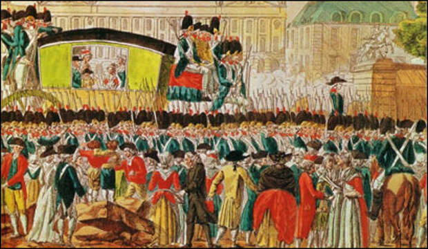 Возвращение в Париж королевской семьи, арестованной в Варенне при попытке бегства за границу, 25 июня 1791 года. 
