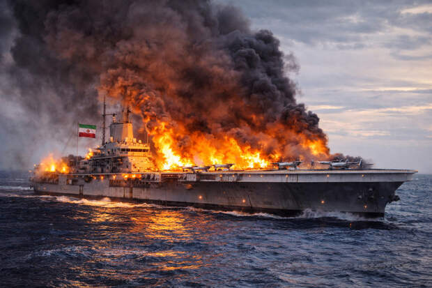 Корабль-носитель беспилотников Ирана загорелся после удара США