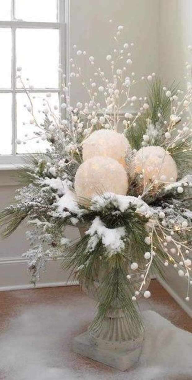 Take white balloons and white tissue paper. blow up balloons, dip tissue in glue, cover balloons and let dry. cut out a space for battery tea light and use in center pieces. Add some red berries for Christmas!!