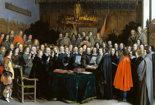 Картина Герарда Терборха Подписание Мюнстерского мира 15 мая 1648 года.