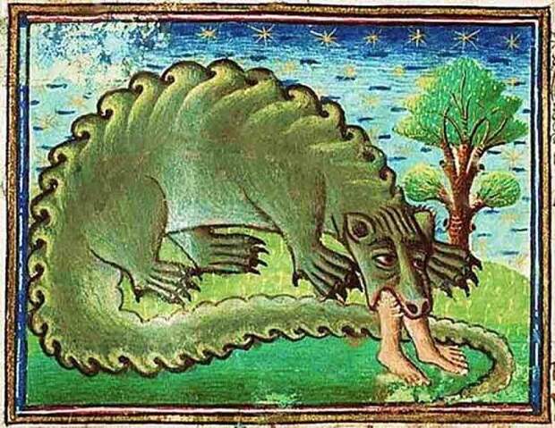 Средневековое изображение крокодила.