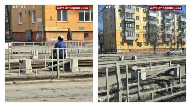 В Барнауле пожаловались на сломанные уже две недели лавки на остановке "Улица Матросова"