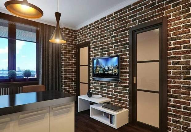 Кирпичная стена выглядит ненатурально. / Фото: aredi.ru Кирпичная стена выглядит ненатурально. / Фото: aredi.ru