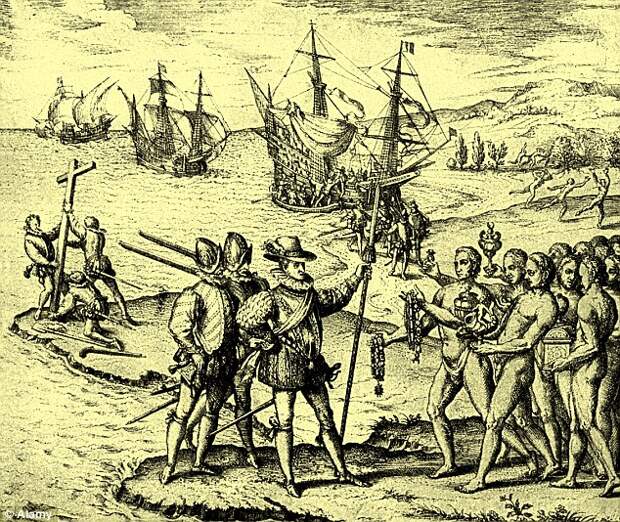 In search of a safe haven? An illustration of Christopher Columbus setting foot on American soil for the first time... but was he looking for a new Jewish homeland?