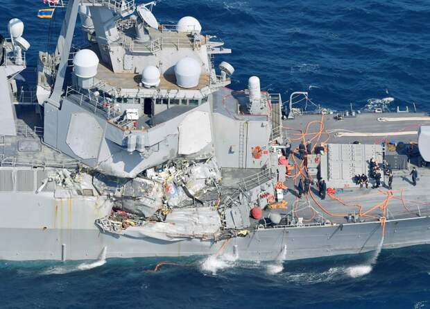 The Arleigh Burke-class guided-missile destroyer USS Fitzgerald is seen off Shimoda