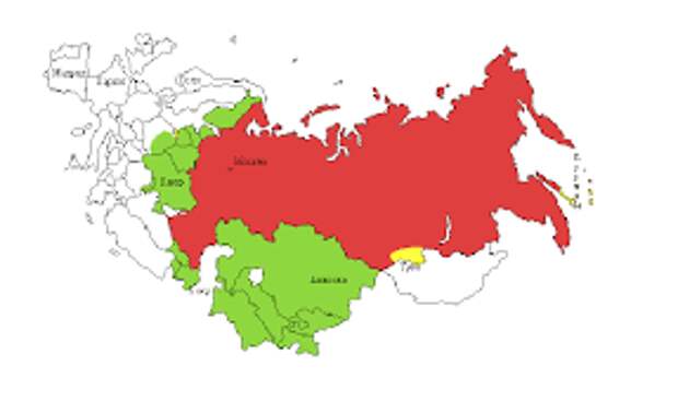 Утерянные Россией в 20 веке территории, не нашел свежее картинку, здесь Крым еще украинский. Желтым показаны присоединенные территории, Крым надо тоже бы закрасить желтым. Зеленым отмечены потерянные территории